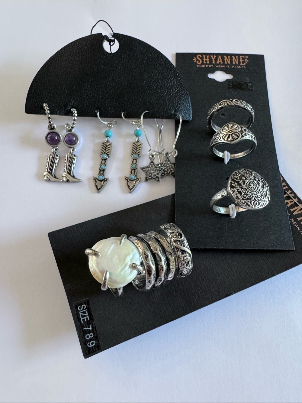 Shyanne Silver-Tone Mixed Charm Ring Set with White Mother-of-Pearl Accent